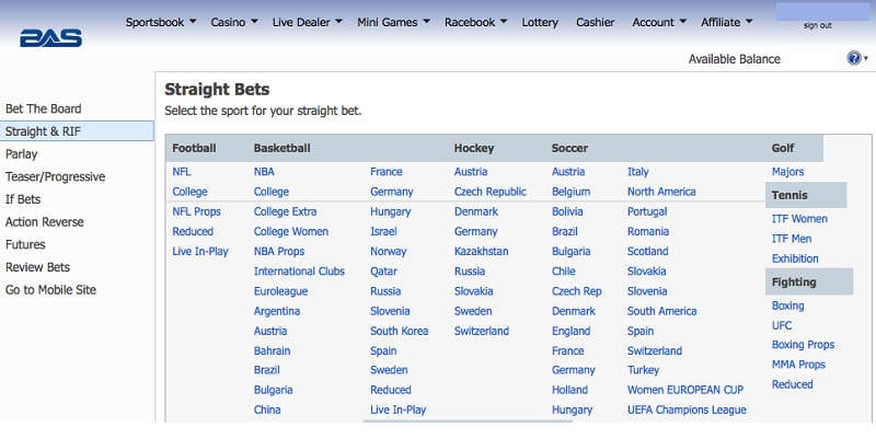 Utah BetAnySports betting page