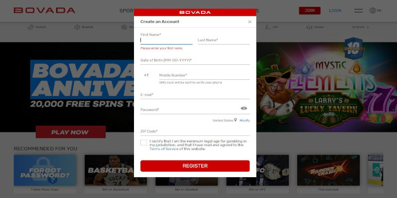 Bovada Signup