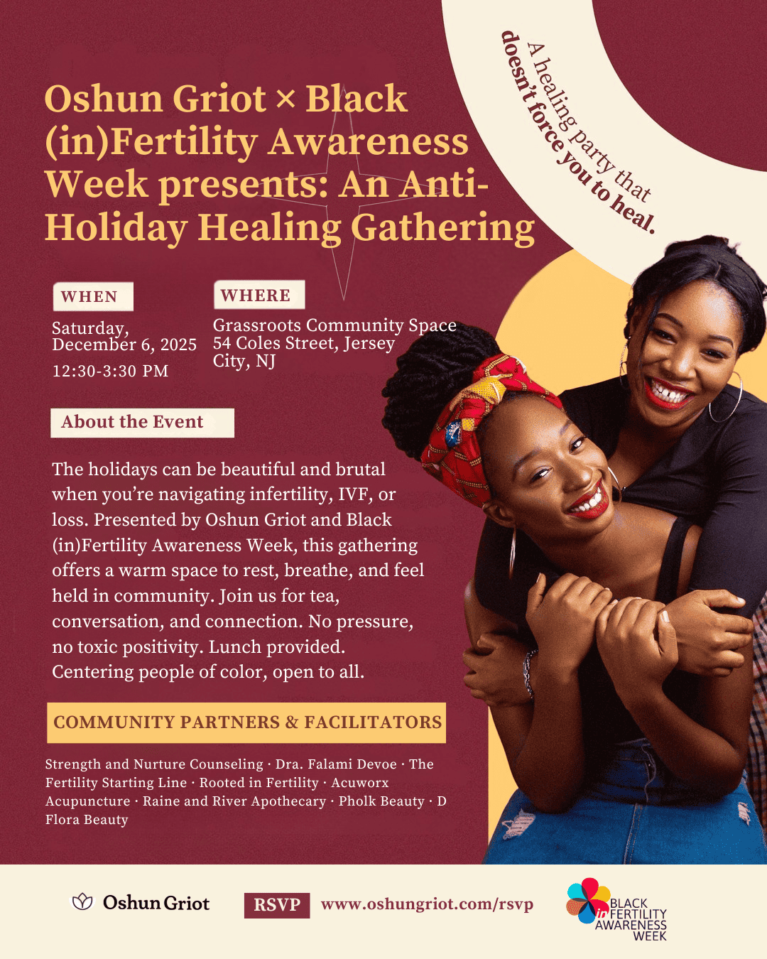 An Anti-Holiday Healing Gathering presented by Oshun Griot x Black (in) Fertility Awareness Week